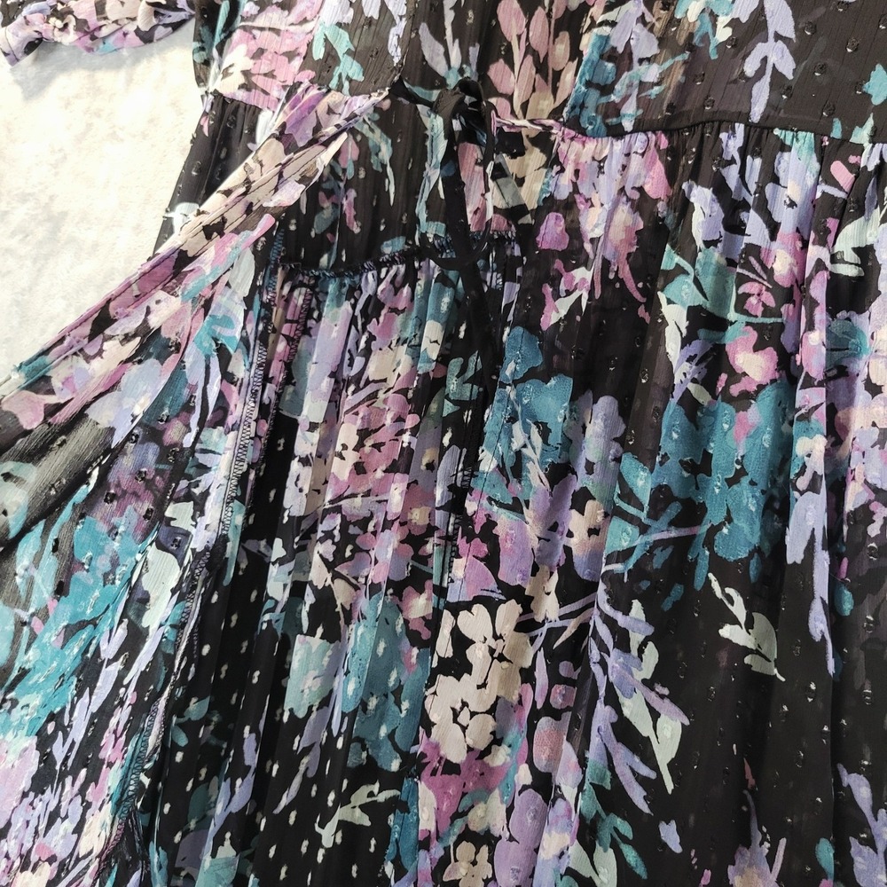 Torrid Floral Chiffon Tie Front Duster Kimono Black Purple 0 L Fairy Goth - Picture 11 of 13
